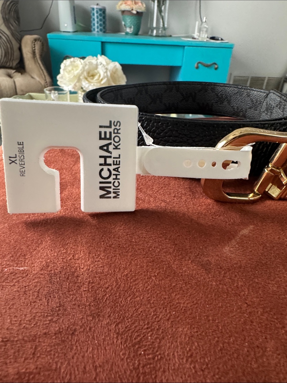 Michael Kors Black Reversible Belt with Gold Buckle